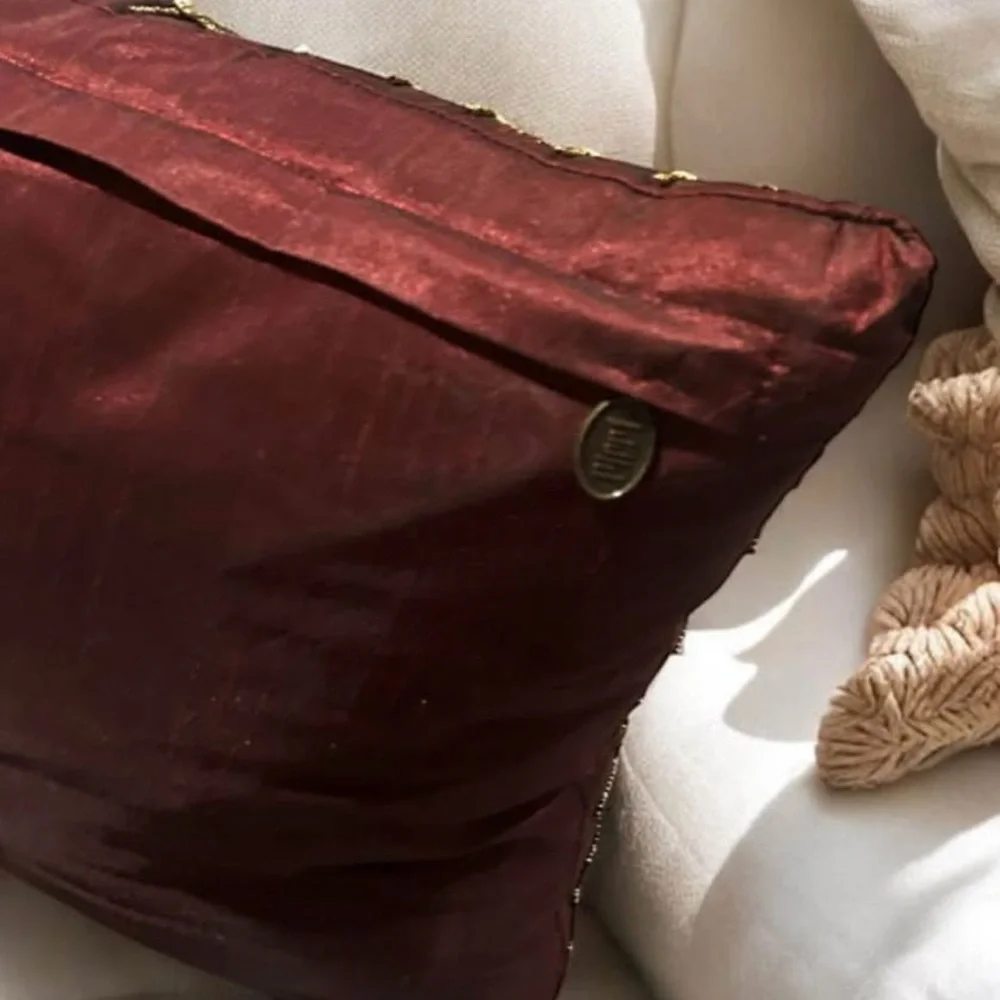 ✨ Pier 1 Imports Decorative Accent Pillow–Burgundy with Gold Beaded Grid NWT